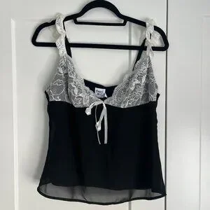Princess Polly satin black and white lace tank
